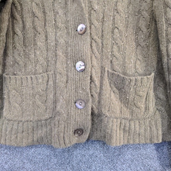 Marina Luna Women's Cable Knit Cardigan Sweater Green XL Shawl Collar Lambswool - Picture 5 of 12